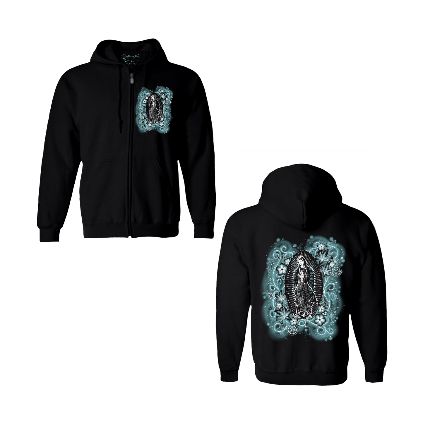 Y2K VIRGIN MARY ZIP UP (TEAL)