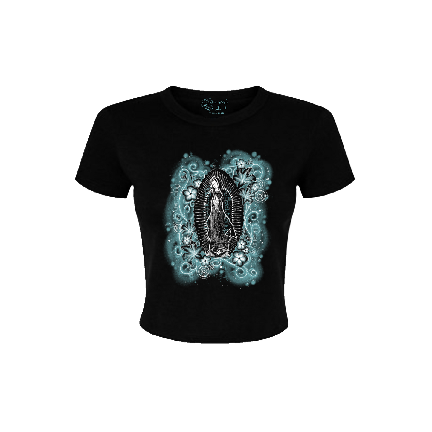 Y2K VIRGIN MARY BABY TEE (TEAL)