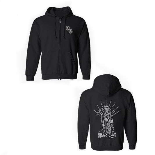 SANTA MUERTE RHINESTONE ZIP UP